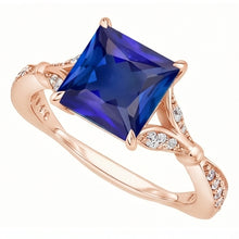 Afbeelding in Gallery-weergave laden, Natuurlijke uit de aarde gewonnen Diamanten Verlovingsring Prong Gezet Princess Blauwe Saffier 3.75 Karaat
