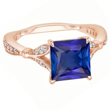 Afbeelding in Gallery-weergave laden, Natuurlijke uit de aarde gewonnen Diamanten Verlovingsring Prong Gezet Princess Blauwe Saffier 3.75 Karaat

