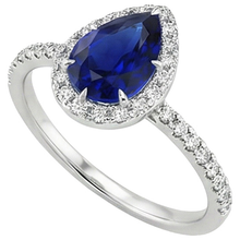 Afbeelding in Gallery-weergave laden, Natuurlijke uit de aarde gewonnen diamanten verlovingsring, peervormige traan blauwe saffier, 6.20 karaat
