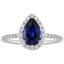 Afbeelding in Gallery-weergave laden, Natuurlijke uit de aarde gewonnen diamanten verlovingsring, peervormige traan blauwe saffier, 6.20 karaat
