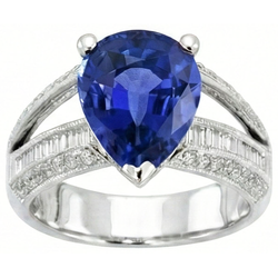 Diamanten verlovingsring blauwe saffier 3,50 karaat antieke stijl