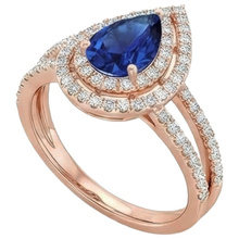 Afbeelding in Gallery-weergave laden, Natuurlijke uit de aarde gewonnen Diamanten Verlovingsring Dubbele Halo Peer Blauwe Saffier 5.75 Karaat
