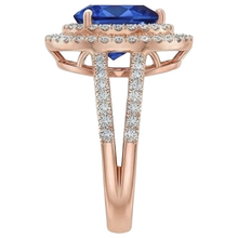 Afbeelding in Gallery-weergave laden, Natuurlijke uit de aarde gewonnen Diamanten Verlovingsring Dubbele Halo Peer Blauwe Saffier 5.75 Karaat
