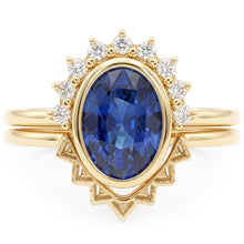 Afbeelding in Gallery-weergave laden, Diamanten verlovingsring set Bezel set blauwe saffier 3 karaat
