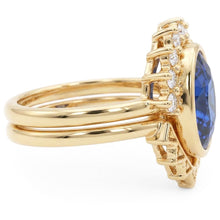 Afbeelding in Gallery-weergave laden, Diamanten verlovingsring set Bezel set blauwe saffier 3 karaat

