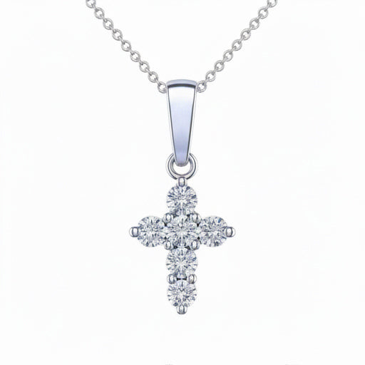 Diamanten Kruisketting, 2,00 Karaat Ronde Briljant Geslepen, 14 Karaat Witgoud