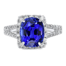 Afbeelding in Gallery-weergave laden, Diamanten Halo ovale blauwe saffier ring gespleten schacht 5,50 karaat sieraden
