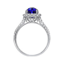 Afbeelding in Gallery-weergave laden, Diamanten Halo ovale blauwe saffier ring gespleten schacht 5,50 karaat sieraden
