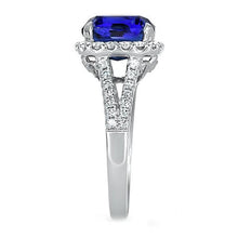 Afbeelding in Gallery-weergave laden, Diamanten Halo ovale blauwe saffier ring gespleten schacht 5,50 karaat sieraden
