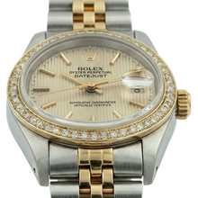 Afbeelding in Gallery-weergave laden, Diamanten lunette Datejust Rolex Lady horloge Tapestry roestvrij staal en goud Jubilee
