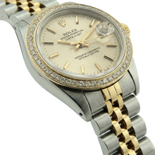 Afbeelding in Gallery-weergave laden, Diamanten lunette Datejust Rolex Lady horloge Tapestry roestvrij staal en goud Jubilee

