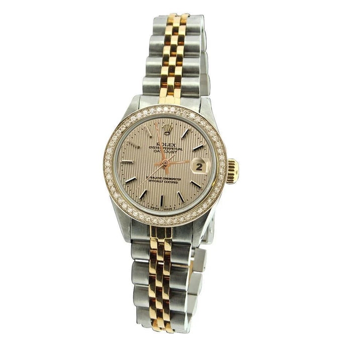 Diamanten lunette Datejust Rolex Lady horloge Tapestry roestvrij staal en goud Jubilee