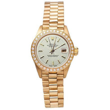 Afbeelding in Gallery-weergave laden, Diamanten lunette Rolex Datumjust presidentieel stijl horloge Witte stok wijzerplaat G

