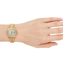 Afbeelding in Gallery-weergave laden, Diamanten lunette Rolex Datumjust presidentieel stijl horloge Witte stok wijzerplaat G
