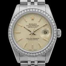 Afbeelding in Gallery-weergave laden, Diamanten lunette Ss Tapestry Stick Dial Rolex Dames Datejust Horloge
