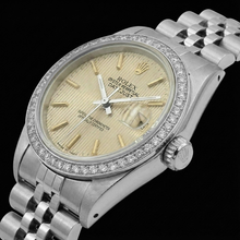 Afbeelding in Gallery-weergave laden, Diamanten lunette Ss Tapestry Stick Dial Rolex Dames Datejust Horloge
