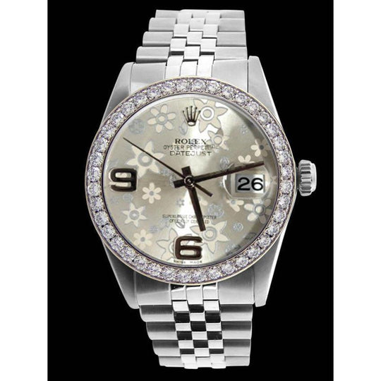 Diamanten lunette bloemen wijzerplaat Datumjust Rolex herenhorloge roestvrij staal SNELLE INSTELLING
