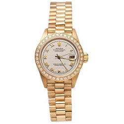 Rolex Datejust Horloge met Diamanten Lunette, Piramide Romeinse Wijzerplaat, President Stijl, Geelgoud