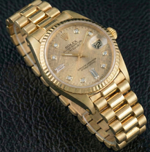 Afbeelding in Gallery-weergave laden, Diamanten wijzerplaat Rolex Presidential gouden horloge Champagne geborstelde wijzerplaat
