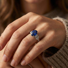 Afbeelding in Gallery-weergave laden, Diamanten edelsteen ring blad stijl ovaal geslepen blauwe saffier 5 karaat
