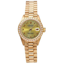 Afbeelding in Gallery-weergave laden, Diamanten rand champagne Arabisch goud presidentieel horloge Rolex Datumjust

