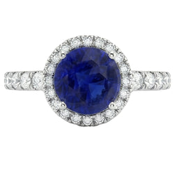 Diamond Halo Blue Sapphire Gemstone Ring 3.50 karaat huwelijksjuwelen