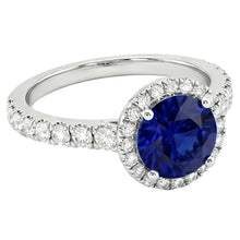 Afbeelding in Gallery-weergave laden, Diamond Halo Blue Sapphire Gemstone Ring 3.50 karaat huwelijksjuwelen
