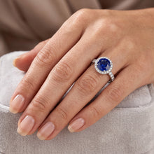 Afbeelding in Gallery-weergave laden, Diamond Halo Blue Sapphire Gemstone Ring 3.50 karaat huwelijksjuwelen
