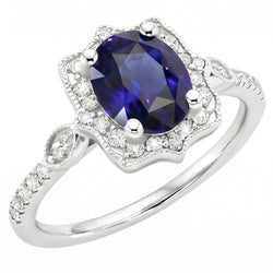 Diamond Halo ovale Ceylon saffier ring 4 karaat sieraden goud