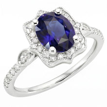 Afbeelding in Gallery-weergave laden, Diamond Halo ovale Ceylon saffier ring 4 karaat sieraden goud
