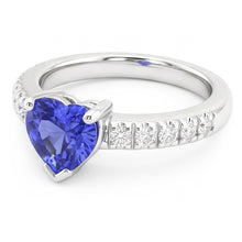 Afbeelding in Gallery-weergave laden, Diamond Solitaire Heart Blue Sapphire Ring met accenten 2,50 karaat
