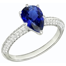 Afbeelding in Gallery-weergave laden, Diamond Solitaire Ring Accenten Peer Sri Lankaanse saffier 3 karaat

