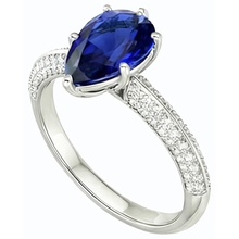 Afbeelding in Gallery-weergave laden, Diamond Solitaire Ring Accenten Peer Sri Lankaanse saffier 3 karaat
