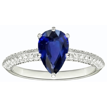 Afbeelding in Gallery-weergave laden, Diamond Solitaire Ring Accenten Peer Sri Lankaanse saffier 3 karaat
