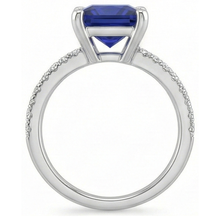 Afbeelding in Gallery-weergave laden, Natuurlijke uit de aarde gewonnen diamanten solitaire ring met prinses geslepen blauwe saffier en accenten, 5.50 karaat
