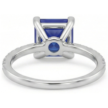 Afbeelding in Gallery-weergave laden, Natuurlijke uit de aarde gewonnen diamanten solitaire ring met prinses geslepen blauwe saffier en accenten, 5.50 karaat
