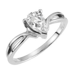 14K Witgoud Gedraaide Band Fijne Diamant Enkele Steen Ring 2