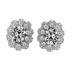 Antiek Cushion Diamant Oorbellen – 2 karaat in 14 Karaat Witgoud