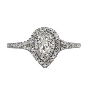 Double Halo Pear Old Mine Cut Echt Diamond Wedding Ring 3,50 karaat