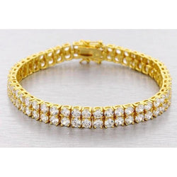 Dubbelrijige Sprankelende 15.50 Karaat Heren Tennisarmband Geelgoud 14K Natuurlijke uit de aarde gewonnen Diamant