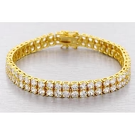 Double Row Sparkling 15.50 Carats Echt Diamant Heren Tennisarmband Geel Goud 14K