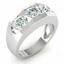 Afbeelding in Gallery-weergave laden, Drie Stenen Heren Ring Laboratorium Gekweekt Ronde Diamanten 14K Goud
