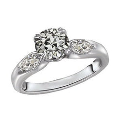 Drie Steen Peer & Rond Oud Geslepen Natuurlijke uit de aarde gewonnen Diamanten Ring 4 Karaat Witgoud