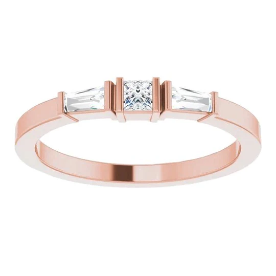 Drie-Stenen Echt Diamanten Ring 1,10 Karaat Rosé Goud 14K Sieraden