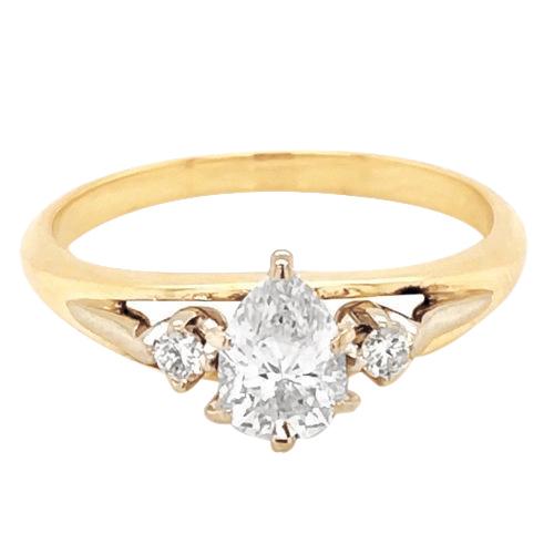 Drie-Stenen Echt Diamanten Ring 1,50 Karaat Griffenzetting Geel Goud 14K