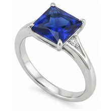 Afbeelding in Gallery-weergave laden, Driestenen blauwe saffier en natuurlijke uit de aarde gewonnen diamant 5.25 karaat Princess
