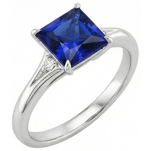 Afbeelding in Gallery-weergave laden, Driestenen blauwe saffier en natuurlijke uit de aarde gewonnen diamant 5.25 karaat Princess
