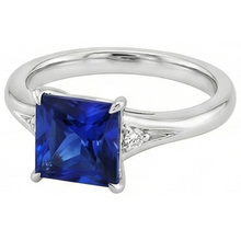 Afbeelding in Gallery-weergave laden, Driestenen blauwe saffier en natuurlijke uit de aarde gewonnen diamant 5.25 karaat Princess
