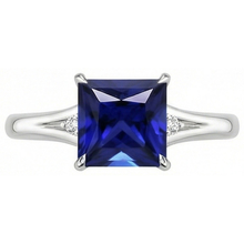 Afbeelding in Gallery-weergave laden, Driestenen blauwe saffier en natuurlijke uit de aarde gewonnen diamant 5.25 karaat Princess
