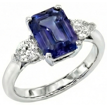 Afbeelding in Gallery-weergave laden, Drie steen blauwe saffier sieraden ring peer Natuurlijke echte diamant ( niet in het laboratorium gekweekt )en 3,50 karaat
